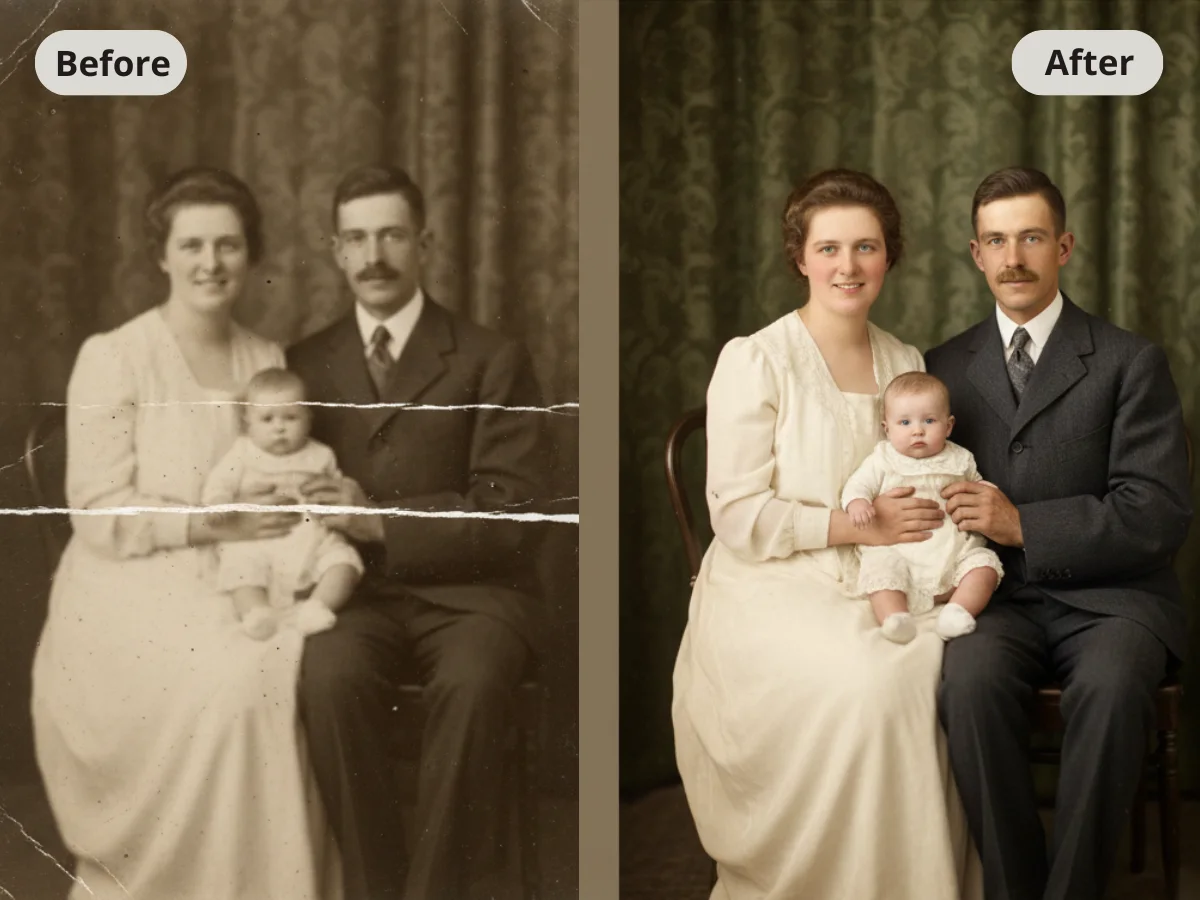 aiupscaler.org - ai image upscaler old family photo restoration before and after